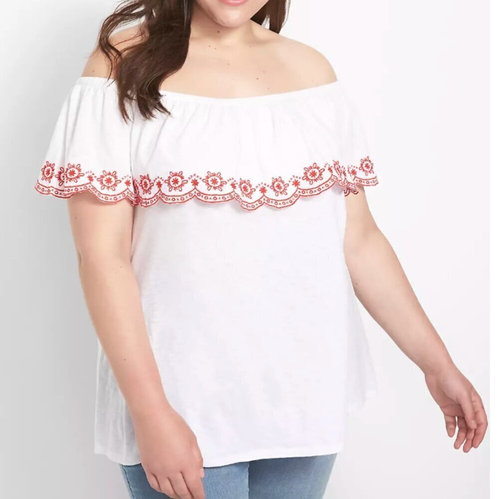 NWT Lane Bryant Women's Size 14/16 White Embroidered Off the Shoulder Top